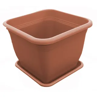 Floralo Pflanztopf “Salo”, quadratisch, Terracotta, mit Untersetzer - Quadrat Blumentopf Topf Pflanzgefäß Übertopf (Terracotta, *28 cm x 28 cm x Höhe 22 cm)