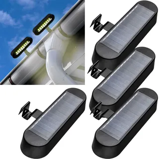 4er Solar-Dachrinnenbeleuchtung - 8 warm-weisse LEDs - für Dachrinne, Zaun & Carport - IP44 wetterfest - 3.7V 1200 mAh Akku - 6-8h Leuchtdauer