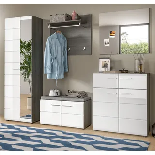 Inn.Furn Garderoben-Set Rumba, (in weiß Hochglanz und grau, 5-St., Komplett-Set, 250 x 192 cm), mit viel Stauraum weiß