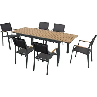 Gartenmöbel-Set aus Aluminium und Polywood für den Essbereich – ausziehbarer Tisch, Länge 170/230 cm, und 6 stapelbare Stühle – Naturhell u... - Dunkelgrau