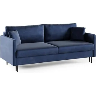 LIKMA 3 Sitzer Sofa Mara 209 cm mit Schlaffunktion und Bettzeugbehälter, Velvet Schlafsofa mit Bettkasten, Moderne Couch, Sofagarnituren, Bettsofa... - Dunkelblau