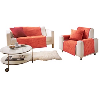 Ibena Fano Sofaschoner 100x200 cm – Sofaschutz rot orange, toller Couchschoner aus hochwertiger Baumwollmischung, kuschelweich und pflegeleicht