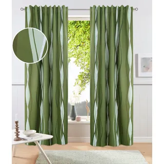 OTTO home Vorhang OTTO HOME "Dimona Blackout" Gr. 3, grün (olivgrün), B:130cm H:225cm, Polyester, Gardinen, einseitig mit Wellenmotiv bedruckt