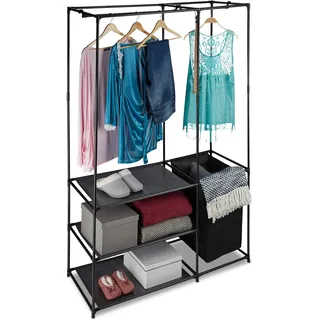 Relaxdays Offener Kleiderschrank, mit Wäschekorb, freistehend, Kleiderständer mit Ablage, HBT 180 x 115 x 50 cm, schwarz