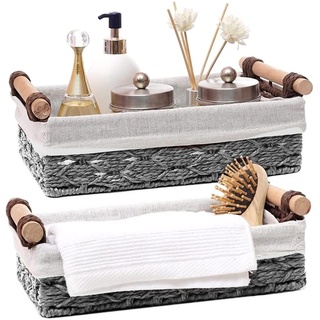 Aufbewahrungskörbe, Weidenlagerkörbe 2pcs Dekorative Körbe für Regale gewebter Kleiner Organisatorkorb für Pantry Wohnzimmer Büro Schlafzimmer Grau Grau