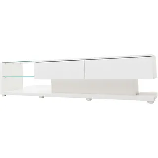 Merax Lowboard mit Glasablagen und Schubladen, TV-Schrank hochglänzend mit LED, TV-Board, TV-Ständer, Breite:170cm, Weiß