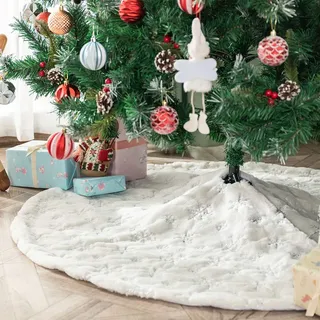 Deggodech 78cm Weihnachtsbaum Röcke Weißer Weihnachtsbaum Rock Weiß Plüsch Rund Weihnachtsbaumdecke Fell Christbaumständer Teppich für Weihnachtsfeiertag Dekorationen (Silber, 78cm/31zoll)