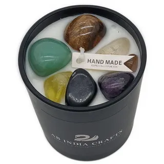 Handgefertigte 7 Chakra Edelstein Sandelholz Duftkerze 220 g Sojawachs im Glas | Harmonie Liebe Meditation