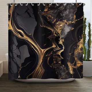 Modernes Marmor-Duschvorhang in Schwarz und Gold 180x220 cm