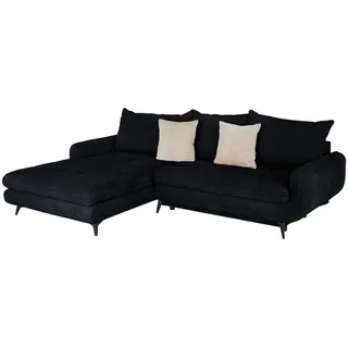 Mid.you Ecksofa Wave, Schwarz, Metall, 3-Sitzer, Füllung: Schaumstoffflocken,Schaumstoffflocken, Ottomane links, L-Form, 266x189 cm, Liegefunktion, Wohnzimmer, Sofas & Couches, Wohnlandschaften, Ecksofas