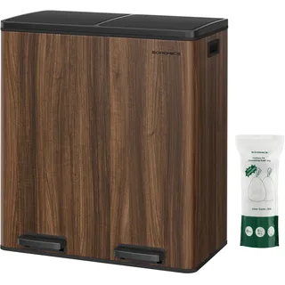 Songmics Mülleimer 30 l Dunkelwalnussfarben