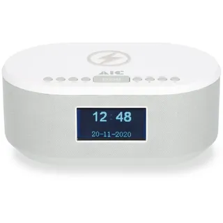 AIC AIC 18DAB Weiß Radio (Radiowecker DAB mit Ladefunktion Bluetooth QI Funktion USB Dual Alarm)