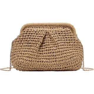 ZXTGBQ Stroh Clutch Damen, Korbtasche, Strohtaschen Damen Sommer, Geflochtene Tasche, Abnehmbarer Schultergurt, Clutch, für Strand Urlaub, Brown - 21 x 20 cm