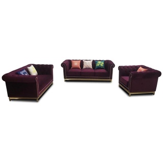 JVmoebel Sofa Moderne Blaue Chesterfield Couch Sofa Set Luxus Garnitur 3+2+1, Made in Europe rot