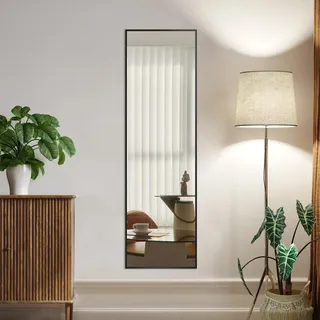 WDWRITTI Spiegel Schwarz Wandspiegel 40x160cm Ganzkörperspiegel mit Schwarz Rahmen Spiegel Standspiegel für Schlafzimmer Wohnzimmer oder Badezimmer Rechteckiger Wandspiegel Aluminiumrahmen