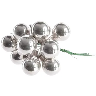Kaemingk Weihnachtskugeln am Draht Glas 2cm x 12 Stück Spiegelbeeren Mini Silber glänzend