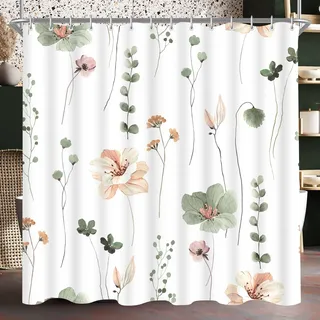 Lerores Duschvorhang 240x200 cm Salbei Grün Blume,Beschwerter Saum Antischimmel,Wasserabweisend, Waschbar Polyester Badevorhänge mit 16 Ösen und Duschvorhangringe für Badezimmer,Badewanne