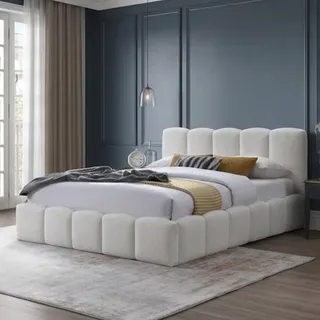 Home Collective Polsterbett Doppelbett Bett 140x200 160x200 Bettgestell mit Lattenrost weicher Bezug | gepolstertes Kopfteil, Robustes Gestell, hoher Liegekomfort | Moderne Steppung | Creme 160x200