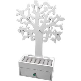 Spetebo - Schmuckbaum Mit Schublade - Weiß - Holz Schmuckkasten Schmuckbox Schmuckkästchen