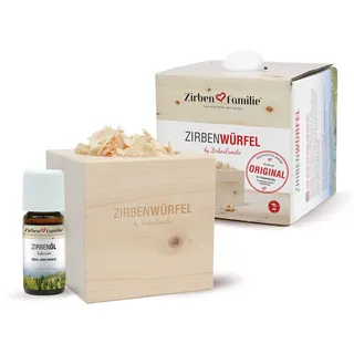 Zirben Familie das Original ZirbenWürfel • natürlicher Aroma Diffuser • Set mit Gravur • Zirbenspäne und Zirbenöl • einzigartiger Zirbenduft
