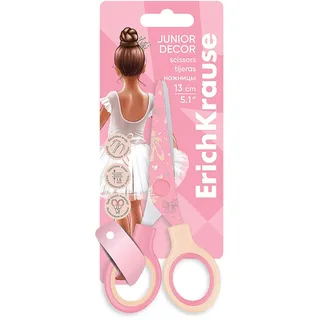 Erich Krause Kinderschere Junior 13cm mit Ballerina Motiv ab 3 Jahren - Edelstahlklingen mit abgerundeten Spitzen - Bastelschere mit Anti-Rutsch-Griffen - Papierschere Allzweckschere für Kinder Rosa