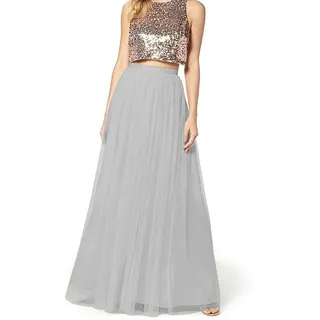 iyoimono Damen Langer Tüllrock 3 Lagen Tüll Maxiröcke Elegante Hochzeit Röcke (Silber Grau,XL - XL