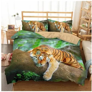 LuxusKollektion Bettwäsche Bettwäsche-Set Tiger 155x220cm + 80x80cm