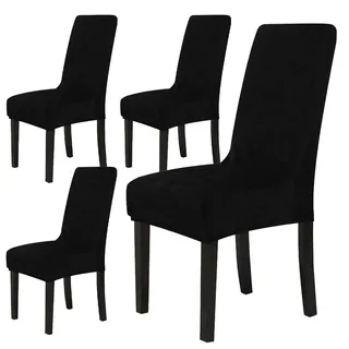 Chickwin Stuhlhussen 4er Set, Samt Dehnbarer Stuhlbezug, Waschbarer Hohen Zurück Stuhlhussen Slipcover Für Esszimmer, Hotel, Küche, Bankett, Partys,Abnehmbaren Stuhl Schutz -Schwarz
