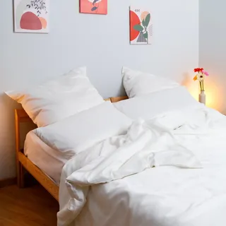 Wolkenfeld Edel Mako-Satin Uni Weiß 135 x 200 cm + 80 x 80 cm