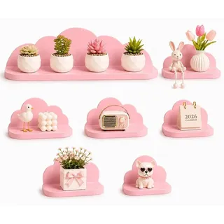 Set von 7 Wandregalen für Wohnzimmer und Schlafzimmer - Minimalistisches Design - Rosa