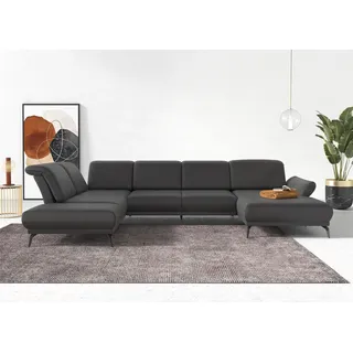 sit&more Wohnlandschaft SIT & MORE "Coco U-Form", grau, B:382cm H:88cm T:242cm, 100% Polyester, Sofas, Wohnlandschaft, Sitztiefen-, Arm- und Kopfteilverstellung, Cord-Bezug, Fußhöhe 15 cm