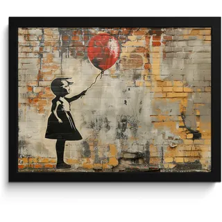 POSTER MIT RAHMEN Graffiti - Banksy - Mädchen - Straßenkunst 40x30 cm