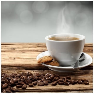 Wallario Memoboard Heiße Tasse Kaffee mit Kaffeebohnen