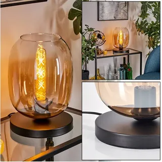 hofstein Tischleuchte Tischlampe aus Metall/Glas in Schwarz/Bernstein/Klar, ohne Leuchtmittel, Leuchte im Industrial/Retro/Vintage-Design mit Glasschirm (20 cm)