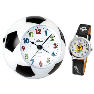Kinder Wecker ohne Ticken Fußball Musik Hymne + Armbanduhr - Atlanta 1199 KAU