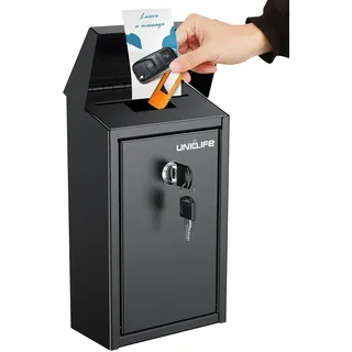 Uniclife Briefkasten Schlüsselkasten für den Außenbereich, Metall Spendensammelbox mit Schlüsselschloss, sichere Vorschlagsbox Einwurfschlitz, Geldkassette Stahl für Home Office und Business