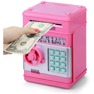 Highttoy Kinder Sparschwein für Mädchen 3-12 Jahre,Elektronische Spardosen für Kinder Tresor Safe mit Code Mädchen ATM Saving Bank Geldautomat Spardose Tresor für Mädchen Geschenke Rosa