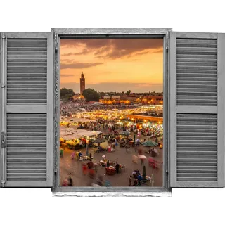 queence Wandtattoo Marktplatz (1 St), Wandsticker, Wandbild, selbstklebend, 3D, Fenster bunt