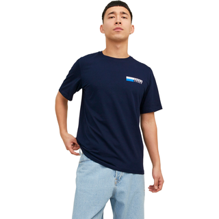 Jack & Jones Herren Rundhals T-Shirt JJECORP LOGO Regular Fit Blau P4 Small Print 12233999 L