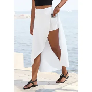 LASCANA Maxirock mit integrierter Shorts und kleiner Tasche langer Strandrock, luftiger Sommerrock mit Shorts, Jerseyrock weiß 44