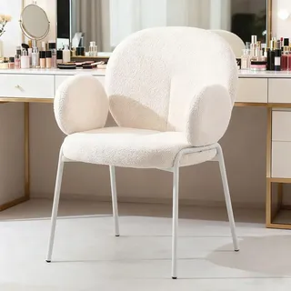 Schminkhocker , Schminkstuhl – Komfortabler Stuhl mit Rückenlehne für Schminktisch und Schlafzimmer Weiß 57×64.5×87.5 cm 【BD8652B】 - Weiß