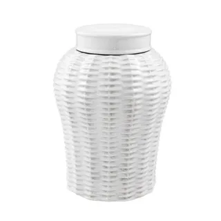 Casa Padrino Designer Keramik Vase mit Deckel Weiß Durchmesser 26 x H. 36,5 cm - Luxus Vase