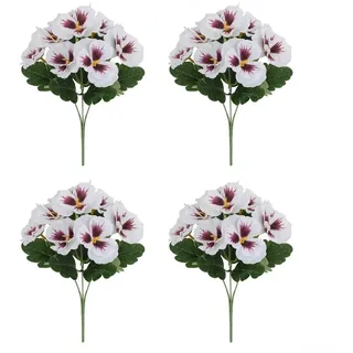 TDCuizent Künstliche Stiefmütterchen, 4 Stück, realistisch, mehrfarbig, Kunstblumen-Dekor mit lebensechten Schmetterlings-Orchideen, 35 cm, Kunststoff-Stiele für Zuhause, Hochzeit, Party (weiß)