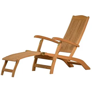 Kai Wiechmann Gartenliege Premium Teak Deckchair als wetterfester Liegestuhl, verstellbarer Teak Relaxsessel mit Fußablage