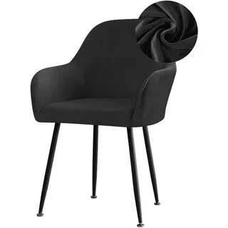 Highdi Stuhlhussen mit Armlehne, Stretch Samt Stuhlbezug Hochlehner Esszimmerstühle Bezug Sesselbezug Hussen für Stühle Waschbar Universal für Esszimmer Hotel Bankett Deko (Schwarz,6er Set)