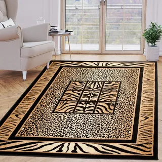 Carpeto Rugs Kurzflor Teppich Tierfell Optik Tiere Motiv Animal Print Zebra Muster - Bettvorleger Teppich für Wohnzimmer Schlafzimmer Esszimmer Beige 140 x 200 cm