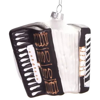 Brubaker Akkordeon Schwarz Weiß - Handbemalte Weihnachtskugel aus Glas | Mundgeblasener Christbaumschmuck Figuren lustig Deko Anhänger Baumkugel - 10 cm