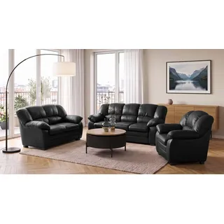 COTTA Polstergarnitur Casino, 3tlg. Set, Sofa Wohnzimmer Garnitur, Wellenunterfederung, (Set, 3-tlg), Sessel, 2-Sitzer, 2,5-Sitzer, hohe Rückenlehne schwarz