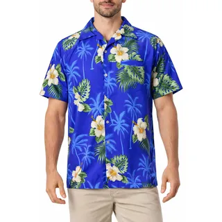 King Kameha Hawaii Hemd Männer - Komfortables Hawaiihemd Herren Kurzarm mit Front-Tasche & Blumen-Print - XL