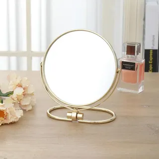 Hosoncovy Doppelseitiger drehbarer Tischspiegel mit Ständer, 15,2 cm, für Schreibtisch, Wandbehang, Make-up, Schminktisch, 3-fache Vergrößerung, Kosmetik-Handspiegel (Gold)